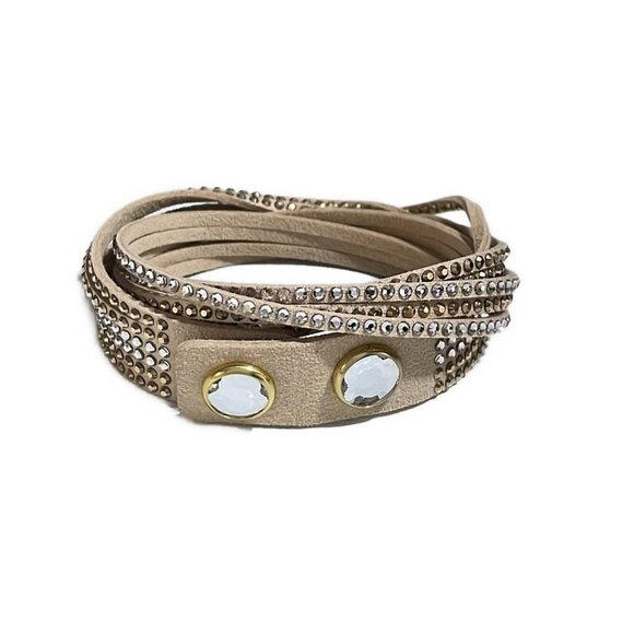 Auth SWAROVSKI - Beige clear brown Clear Fake Suede Swarovski Crystal Bracelet - Picture 1 of 4